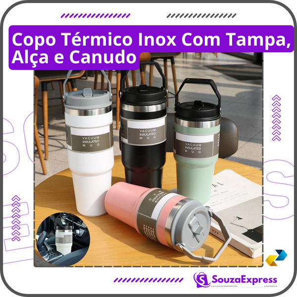 Copo Térmico 900ml - Tampa Alça e Canudo